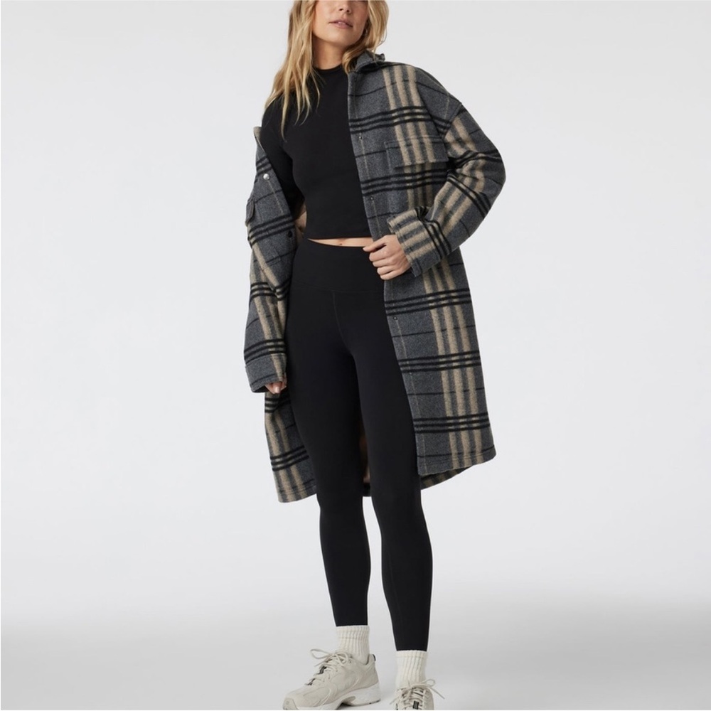 Vuori Plaid Coat in Gray and Cream - Picture 2 of 13